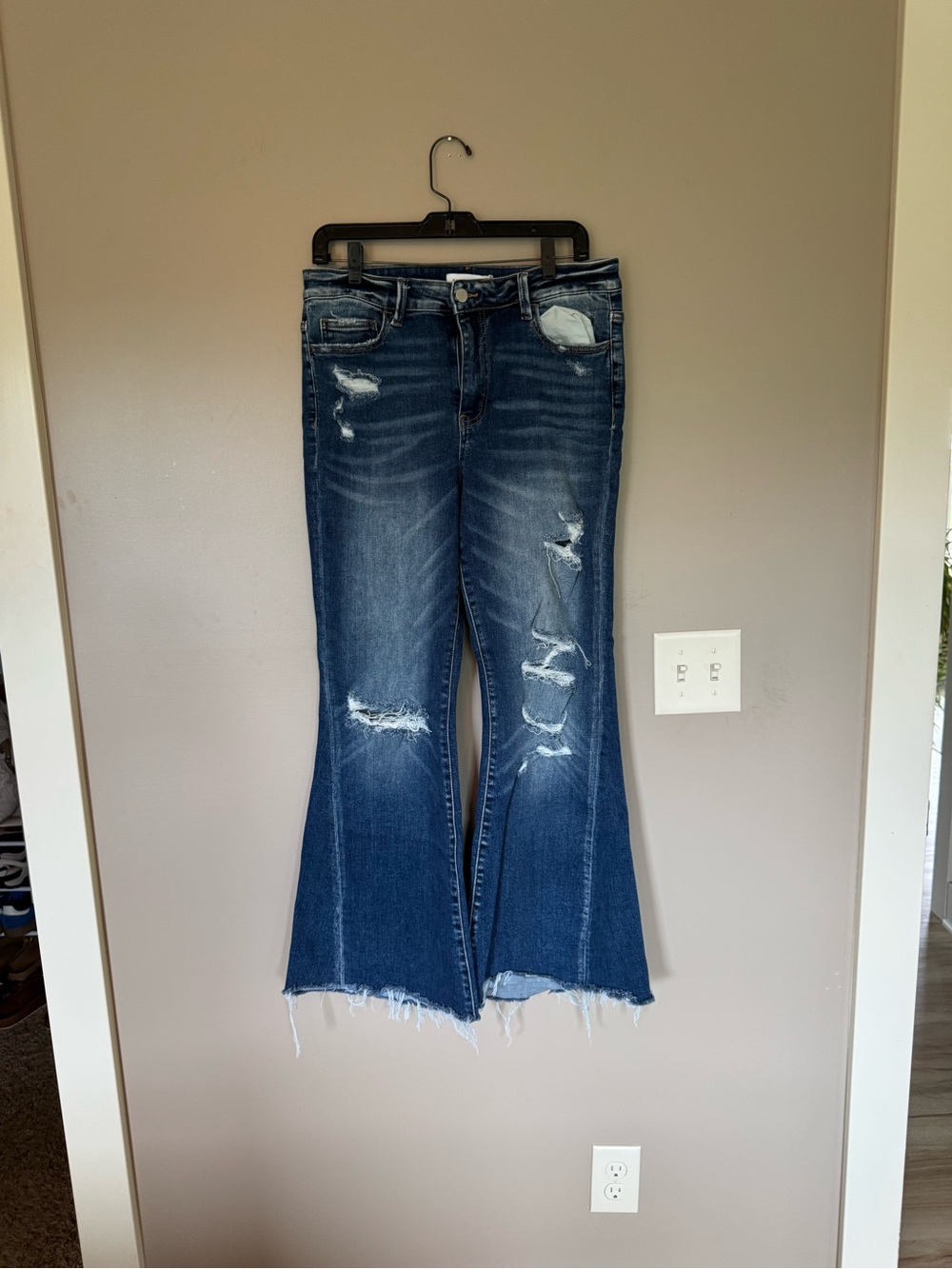 Flying Monkey Dark Blue Distressed Flare Jeans